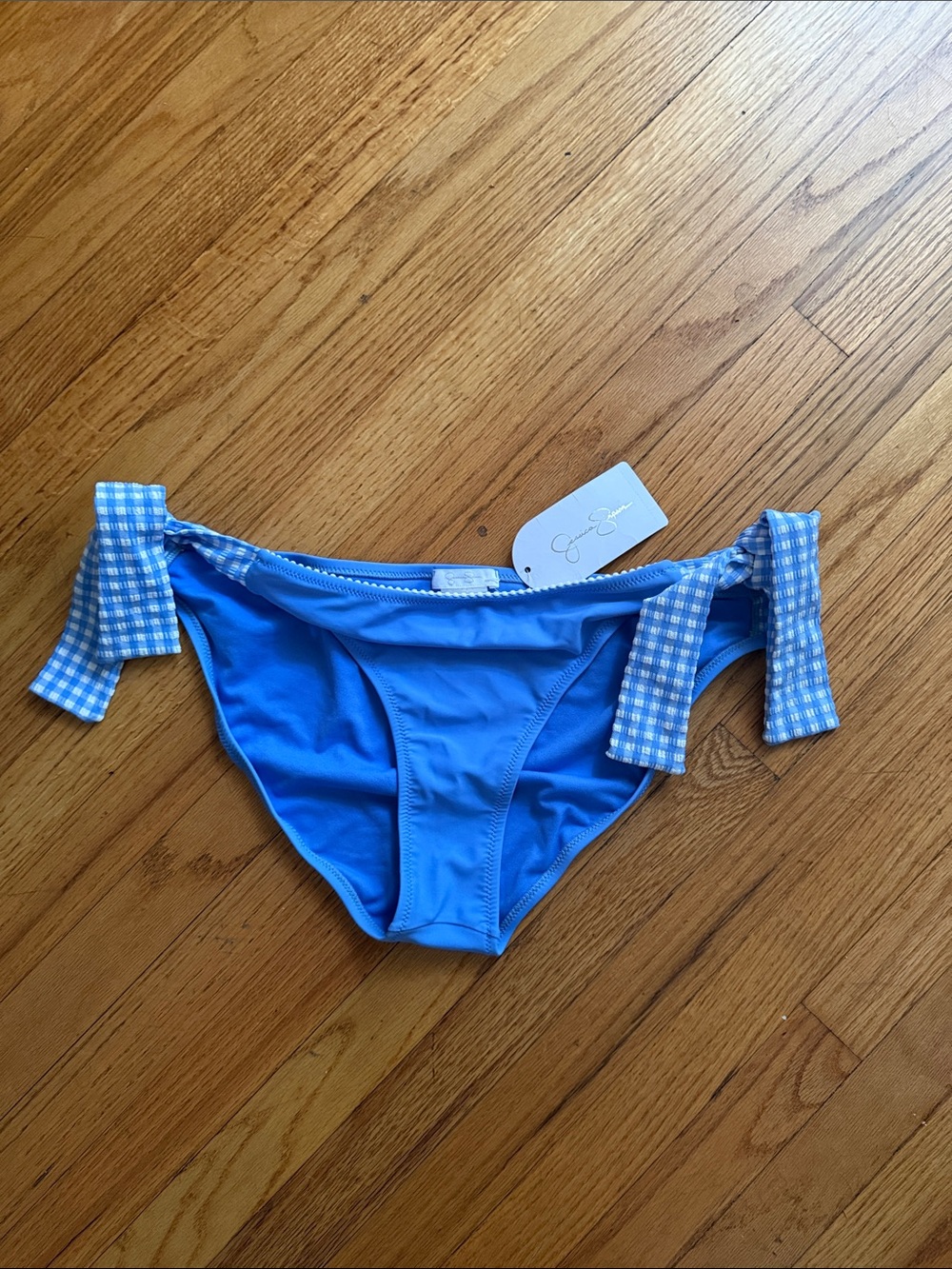 Jessica Simpson Light Blue Bikini Bottom with Gingham Tie Sides